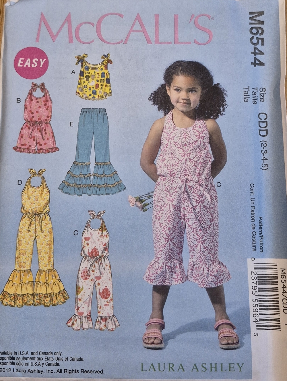 McCall's Pattern UNCUT M6544 Laura Ashley Girls Sz 2 3 4 5 Easy Sewing Romper